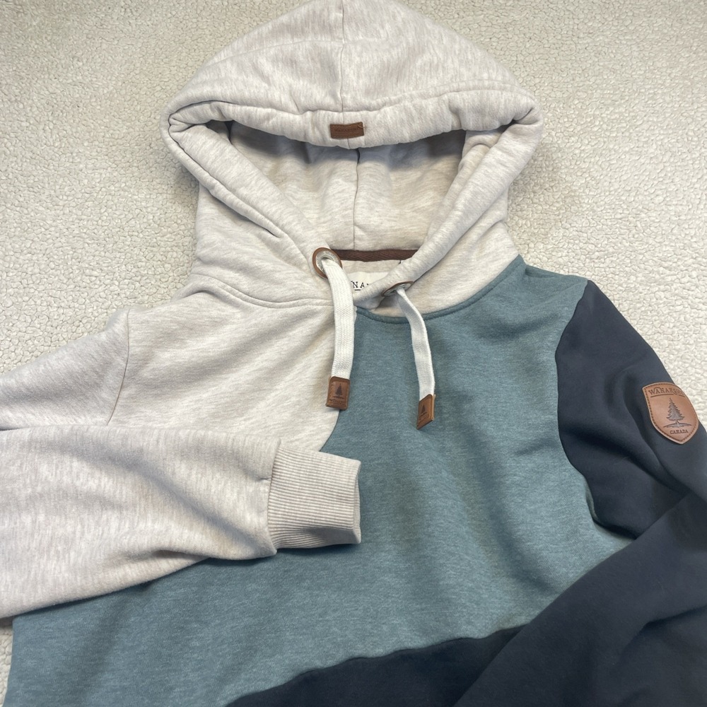 Wanakome Hoodie Womens M Multi Colorblock Pullover Leather‎ Patch Long Sleeve